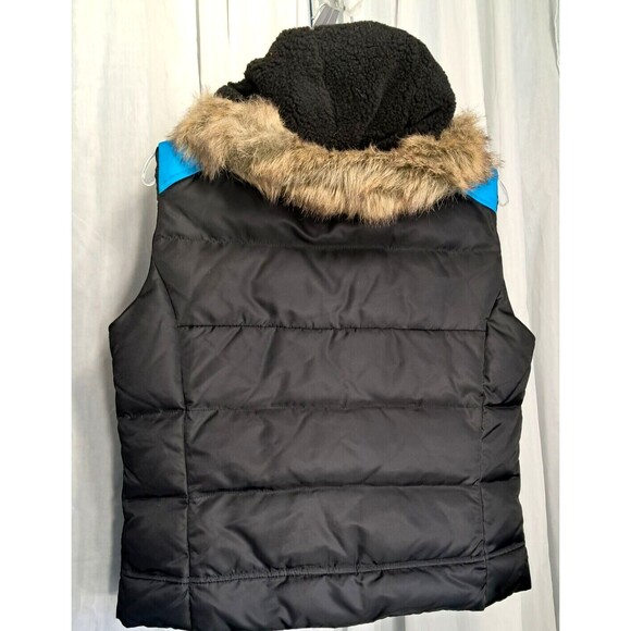 DKNY Womens Goose Down Sleeveless Jacket Waistcoat Vest Blue Black Medium - Picture 2 of 11
